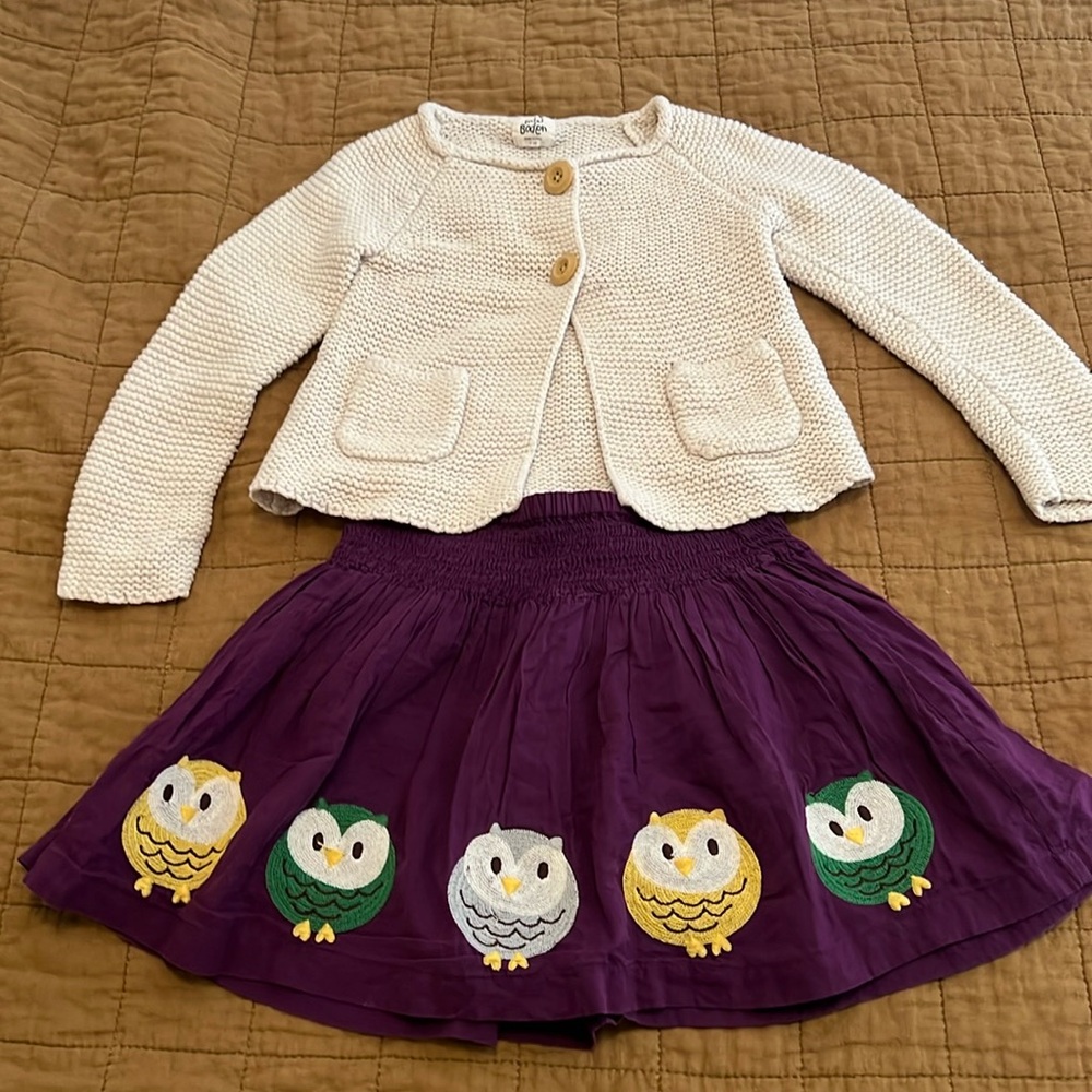 Mini Boden skirt and cardigan size 3/4